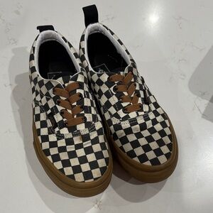 Vans Black and White Checkered Sneakers with Brown Soles